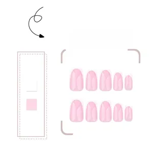 Detail of 10pcs oval press-on nails in translucent jelly pink with a glossy smooth finish