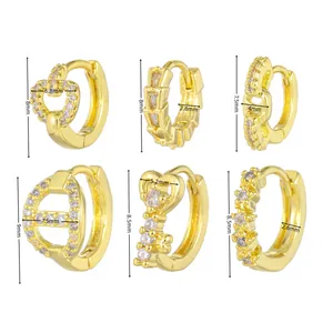 Size chart detailing dimensions of micro-pave zircon geometric hoop earrings in millimeters