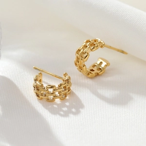 Geometrische Hohle Mesh Gewebte Anker Glied C Form Ohrstecker Vergoldeter Edelstahl Schmuck Für Damen