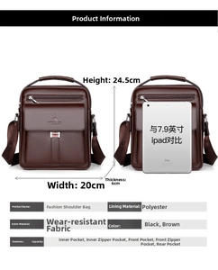 Detailed size chart for men shoulder bag showing dimensions 24.5cm height and 20cm width