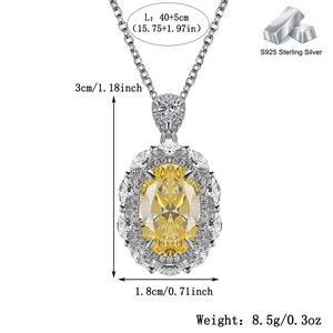 S925 Sterling Silver sunflower necklace with oval yellow gemstone and sparkling crystals