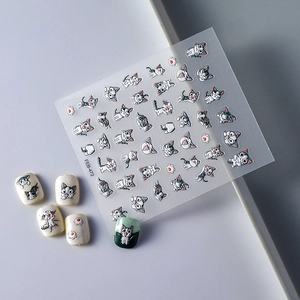 Cartoon cat nail stickers set with various kitten patterns and 3D relief adhesive decals
