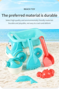 Kids beach toy set with sand dump truck, shovel, watering can and animal molds