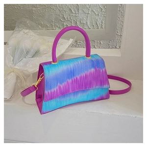 Fashionable gradient purple and blue leather crossbody handbag with top handle