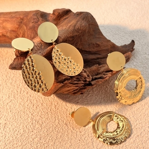 Vintage gold plated stainless steel geometric earrings with hammered and spiral textures
