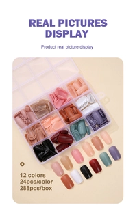 Detail view of 12-color glossy nail art set with 288pcs in a clear storage organizer box