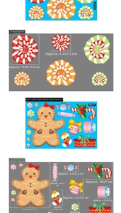 Detailed dimensions of Christmas gingerbread man and candy cane window stickers