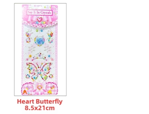 Detail of colorful butterfly and heart shaped crystal rhinestone stickers for kids, 8.5x21cm
