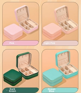 Mini portable PU leather jewelry box with zipper and velvet lining in four elegant colors
