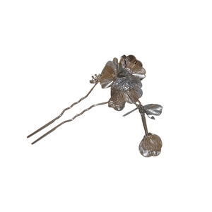 Silver vintage flower hair pin with dragonfly design and tassel for traditional style