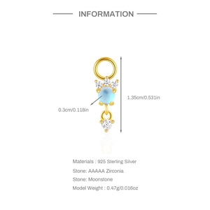Detailed specs of S925 silver earring charm with blue moonstone and AAAAA zircon