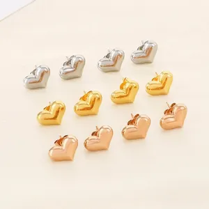 Boucles D'oreilles Puces Coeur En Acier Inoxydable 3D Puff Poli Miroir Bijoux De Mode Pour Femmes