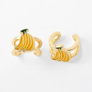 Gold-plated banana ear cuff set with yellow enamel accents for non-pierced ears