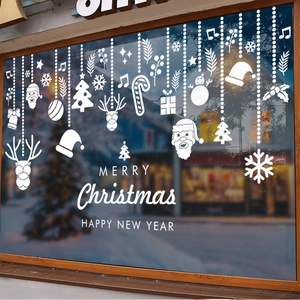 White Christmas window static stickers with Santa, elk and snowflakes for glass decoration