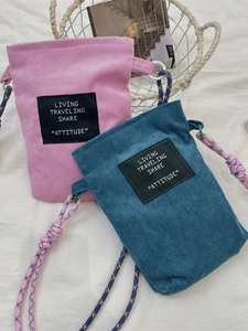 Retro corduroy crossbody phone bags in pink and blue with braided straps