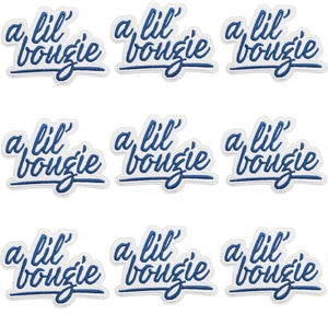 9-piece set of blue and white 'a lil' bougie' embroidered patches for bag and clothing decor