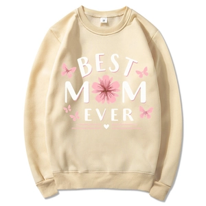 Beige Mama Est 2025 Coquette Hoodie with pink Best Mom Ever floral butterfly graphic