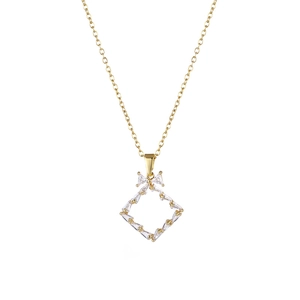 Minimalist gold stainless steel necklace featuring a diamond pendant with a crystal bow charm