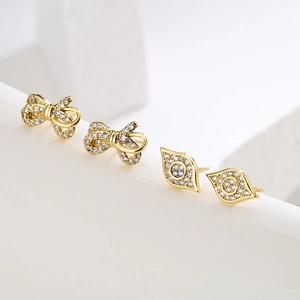 Bowknot And Evil Eye Stud Earrings 18K Gold Plated Copper Micro Inset Zircon Trendy INS Jewelry For Women
