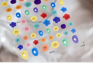 Macro detail of KX072 colorful cartoon smiley face nail art stickers with floral patterns