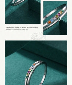 Detailed close-up of S925 sterling silver ring featuring vibrant multi-color gemstones