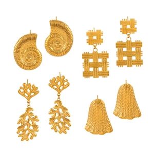 Vintage gold conch and geometric woven hollow drop earrings for women set