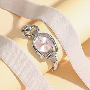 Women Fashion Quartz Watch Stainless Steel Bangle Snaffle Bit Design Roman Numerals Sunburst Dial Elegant Jewelry