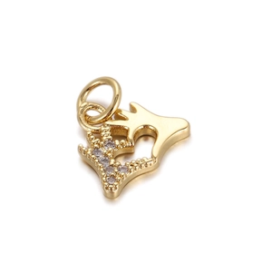 Golden heart pendant with crown design and sparkling zircon stones on a white background