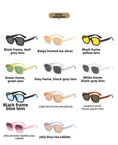Detailed matrix view of rectangular hip-hop sunglasses in 11 assorted color schemes