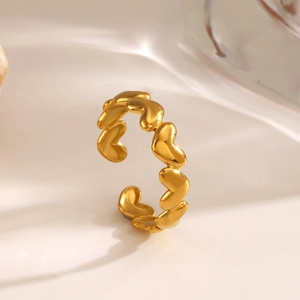 Bague ouverte minimaliste en plaqué or 18 carats avec motifs de cœurs pour femmes