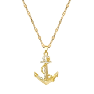 Collier ancre élégant en acier titane doré avec micro-incrustation de zircon