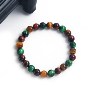 Natural tiger eye stone beaded bracelet with red yellow and green gradient colors