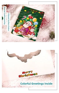 Détail d'une carte de Noël 3D verte de qualité avec marquage à l'or et motif bonhomme de neige
