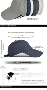 Detail of quick-dry baseball cap showing extended 11cm brim and laser-cut vents
