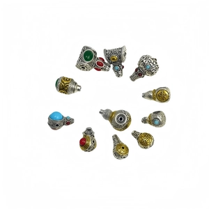 Tibetische Silber und Gold Gourd Perlen mit bunten Steinen und ethnischen Blumenmustern
