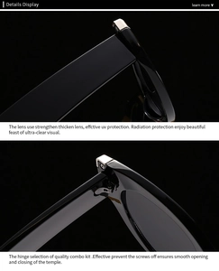 Detail of high-quality metal hinges and reinforced thick UV protection lenses on sunglasses
