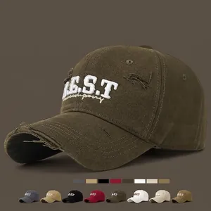 Distressed Washed Cotton Baseball Cap For Men Women Vintage Retro Letter Embroidery Ripped Dad Hat Adjustable Sun Shade