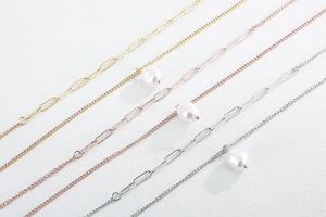 Three-color double layer titanium steel necklaces with baroque pearl pendants
