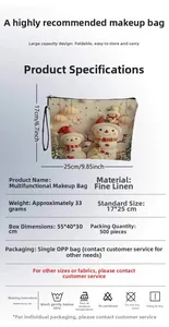 Detailed size specifications for a linen Christmas snowman makeup bag measuring 25x17cm