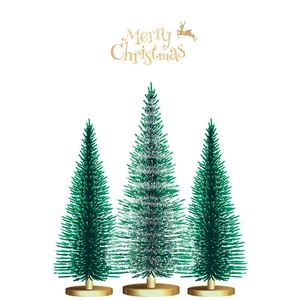 Set aus drei Mini-Weihnachtsbäumen mit Schneeeffekt und goldenem Sockel für die Dekoration