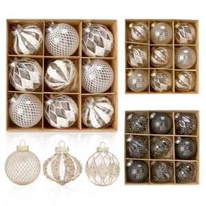 Transparent Painted Glitter Christmas Ball Ornaments Set PET Plastic Christmas Tree Hanging Decorations For Holiday Party Home Decor