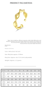 Size chart showing inner diameters and finger circumferences for the wavy S925 silver ring