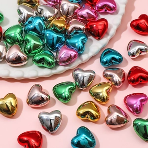 Polished heart shaped acrylic beads in mixed metallic colors for DIY jewelry making