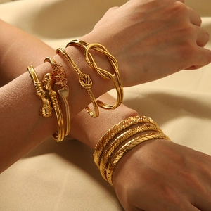 Stainless Steel Knot Twisted Open Bangle 18K Gold Plated Waterproof Hypoallergenic Cuff Bracelet For Women