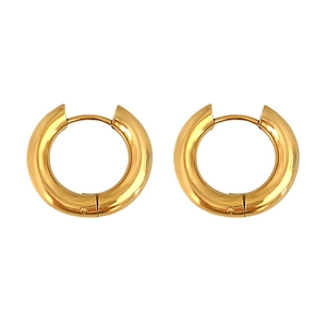 Classic thick gold titanium steel hoop earrings with polished finish and secure clasp
