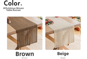 Detailed comparison of brown and beige woven Christmas table runners in crochet style