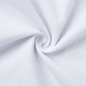 Close-up of premium white linen blend fabric texture with elegant spiral drape detail
