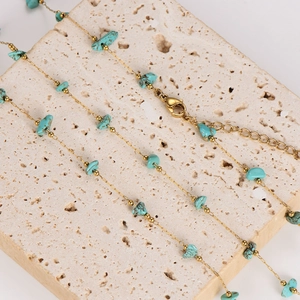 Luxurious handmade gold chain necklace featuring irregular turquoise stone beads for women