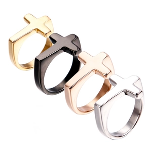 Men's titanium steel cross rings set in gold, black, rose gold, and silver finishes
