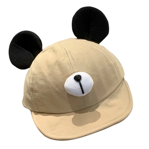 Cute khaki baby bear baseball cap with black 3D ears and soft brim for sun protection